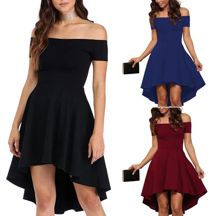 One-shoulder Short-sleeved Large Swing Tuxedo Dress Skirt