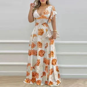Orange Maxi Dress With Flared Sleeve