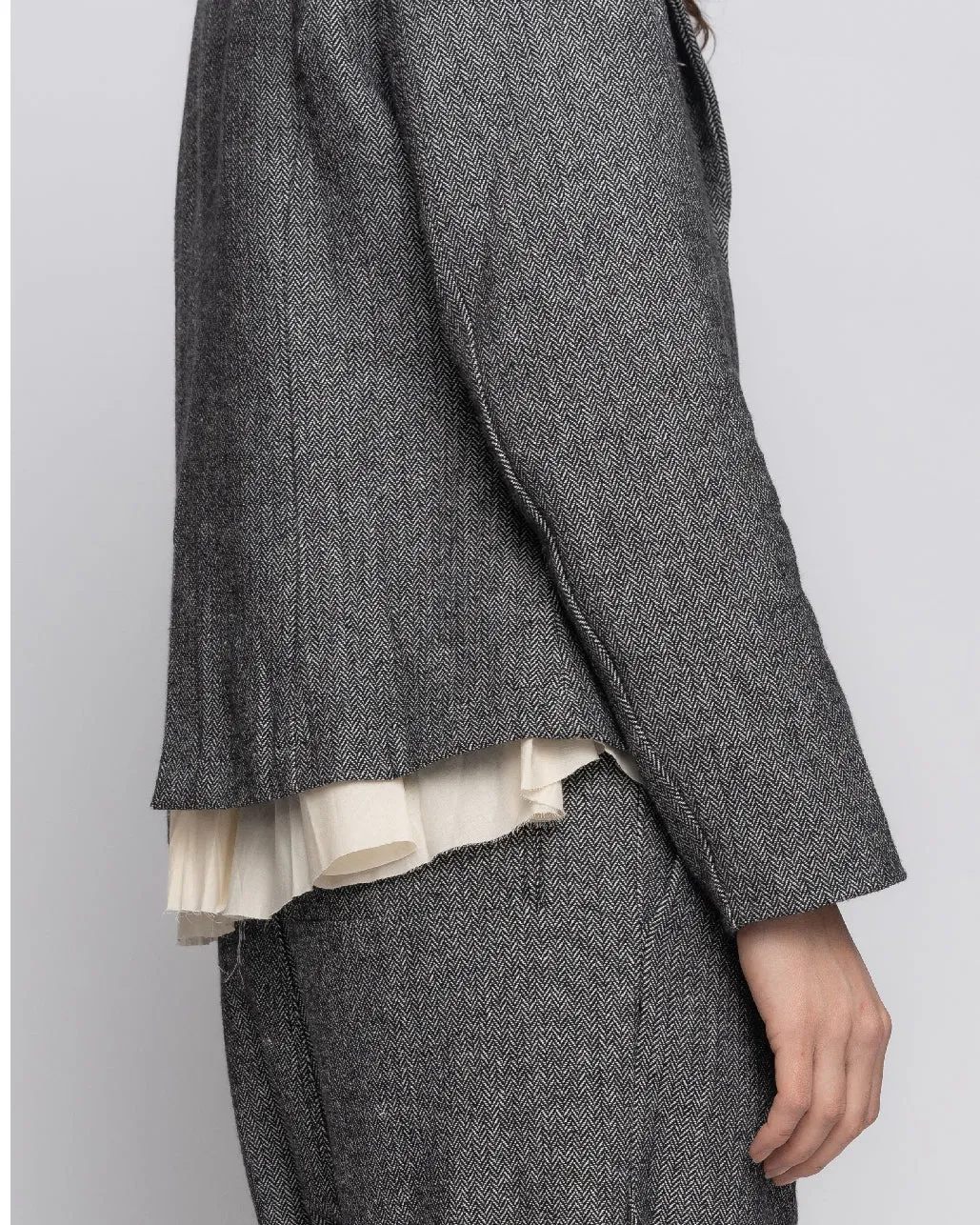 Organic Cotton Lining Herringbone Fitted Layered Blazer
