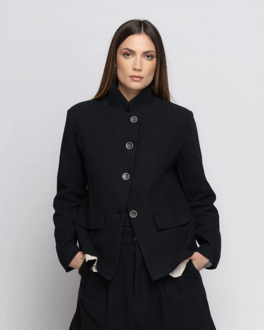 Organic Cotton Lining Herringbone Fitted Layered Blazer