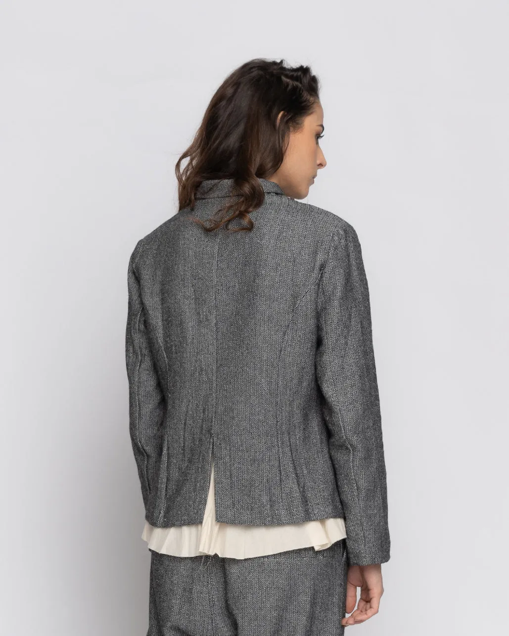 Organic Cotton Lining Herringbone Fitted Layered Blazer