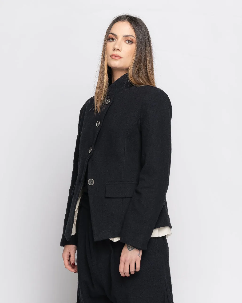 Organic Cotton Lining Herringbone Fitted Layered Blazer