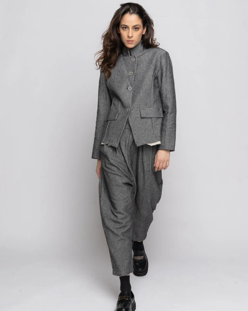 Organic Cotton Lining Herringbone Fitted Layered Blazer