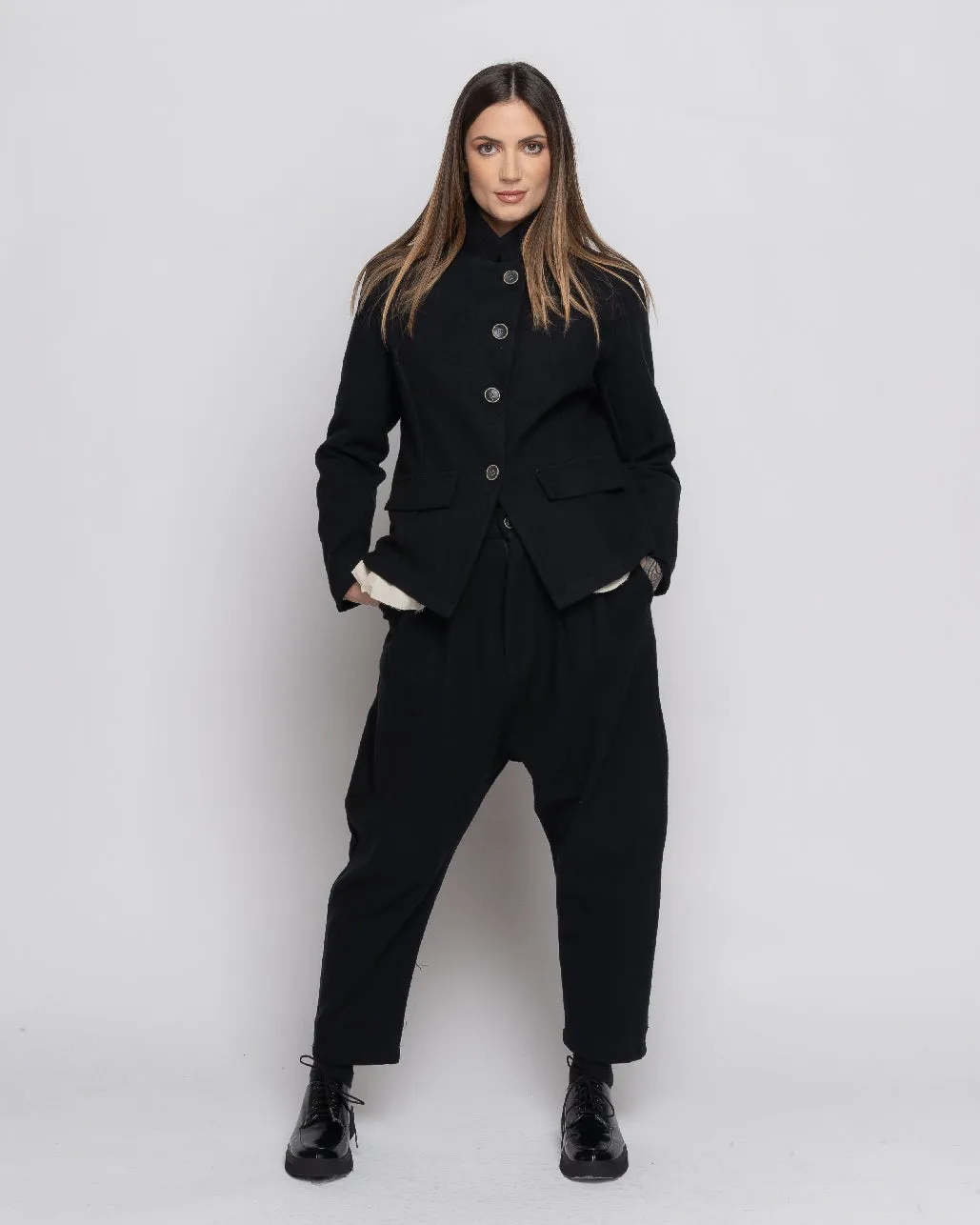 Organic Cotton Lining Herringbone Fitted Layered Blazer