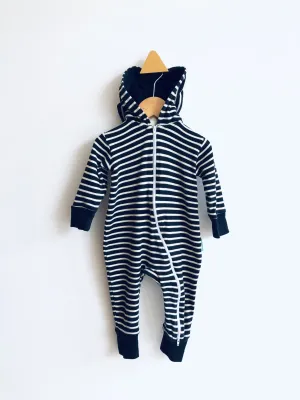 Organic Cotton Striped Hooded Romper // 12-18M