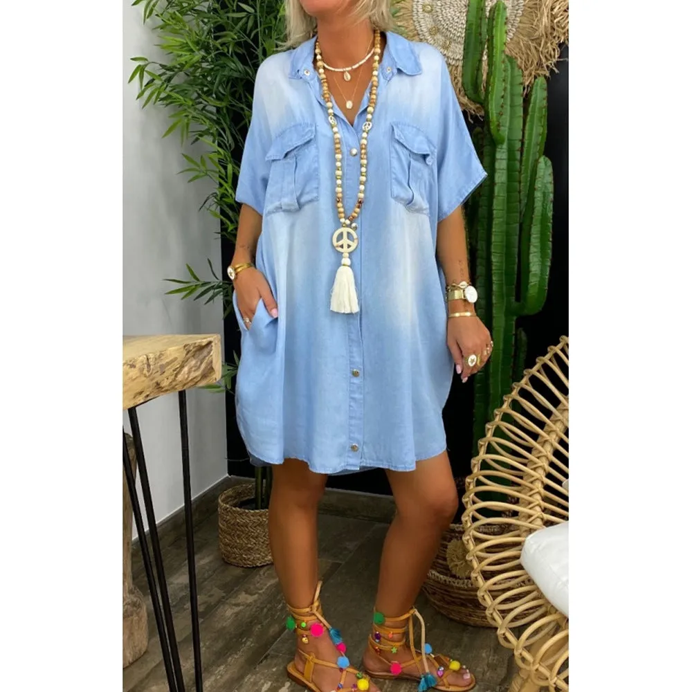 Oversized Loose Casual Short Sleeve Denim Plus Size Mini Dress