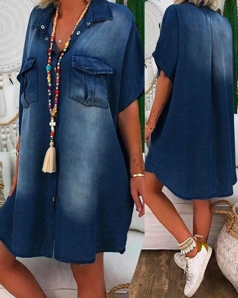 Oversized Loose Casual Short Sleeve Denim Plus Size Mini Dress