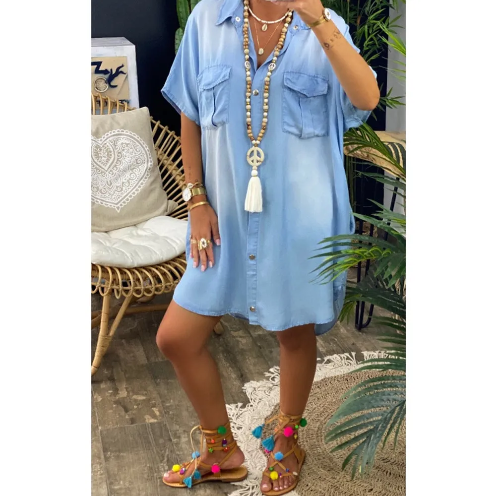 Oversized Loose Casual Short Sleeve Denim Plus Size Mini Dress