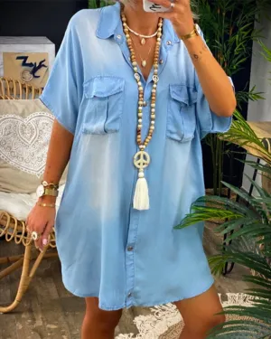 Oversized Loose Casual Short Sleeve Denim Plus Size Mini Dress