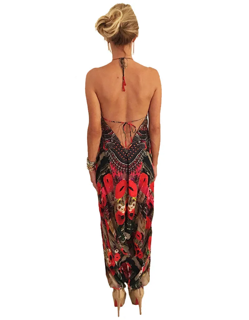 Parides Harem Jumpsuit in Melange Poppy