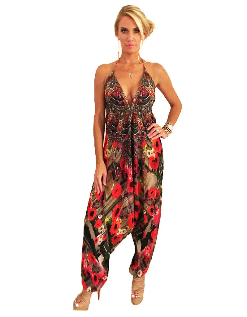 Parides Harem Jumpsuit in Melange Poppy
