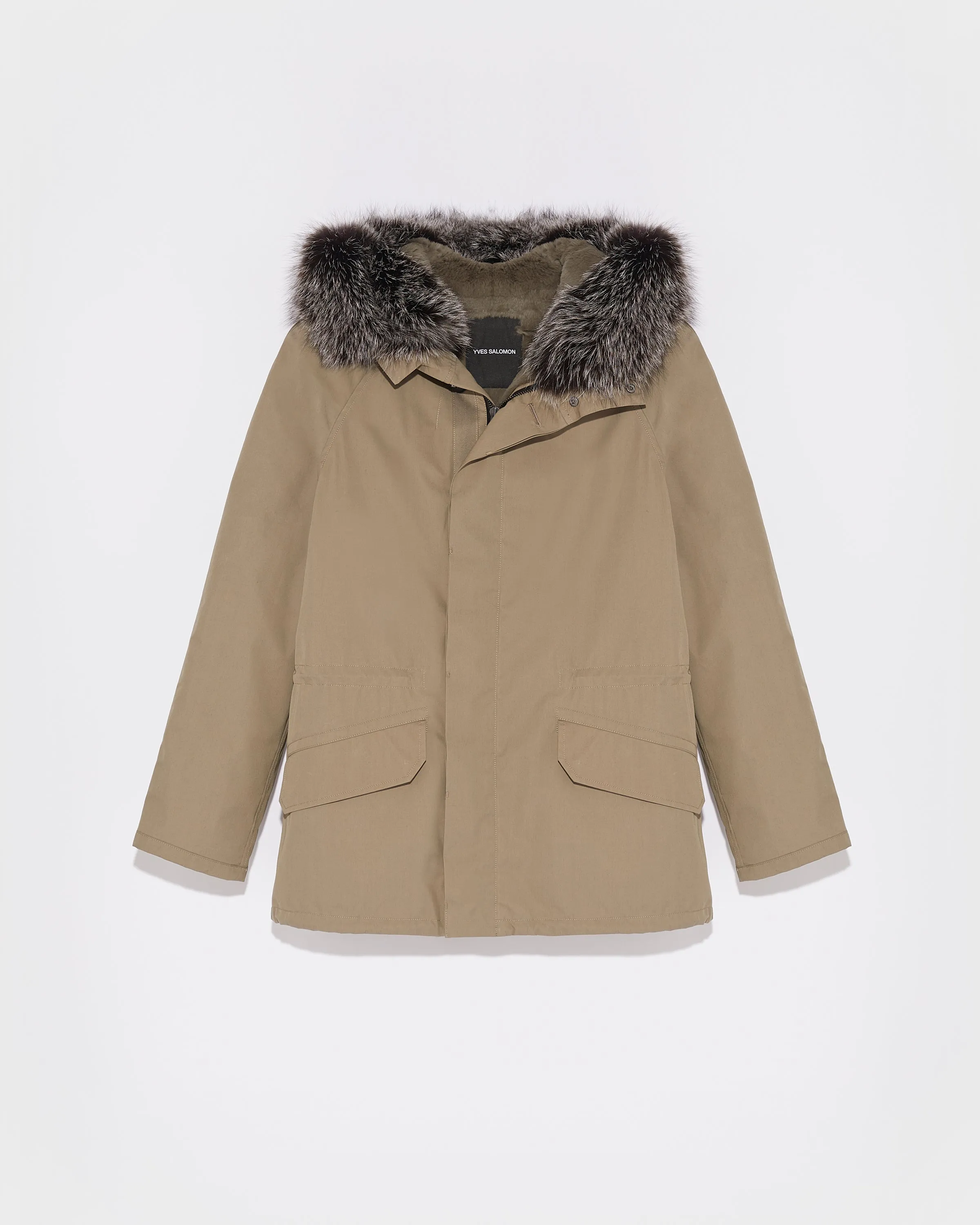 Parka iconique courte en coton mélangé imperméable avec fourrure de renard et lapin