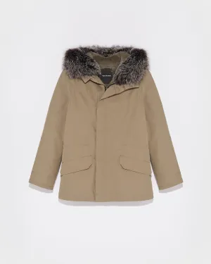 Parka iconique courte en coton mélangé imperméable avec fourrure de renard et lapin