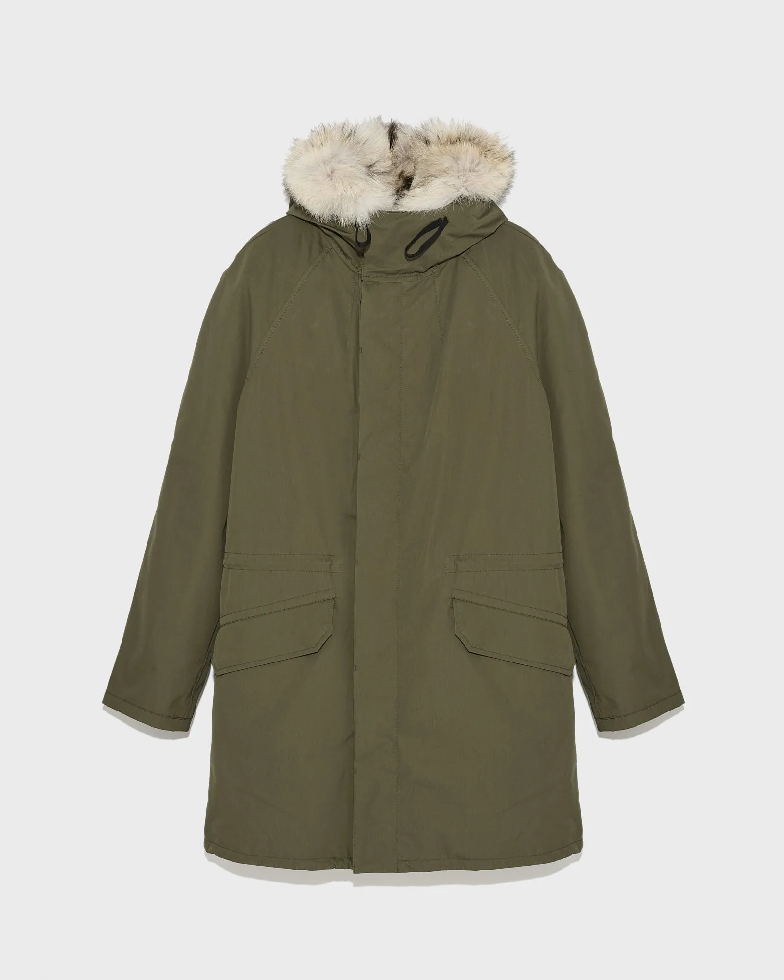 Parka iconique longue en coton technique avec fourrure de coyote et lapin