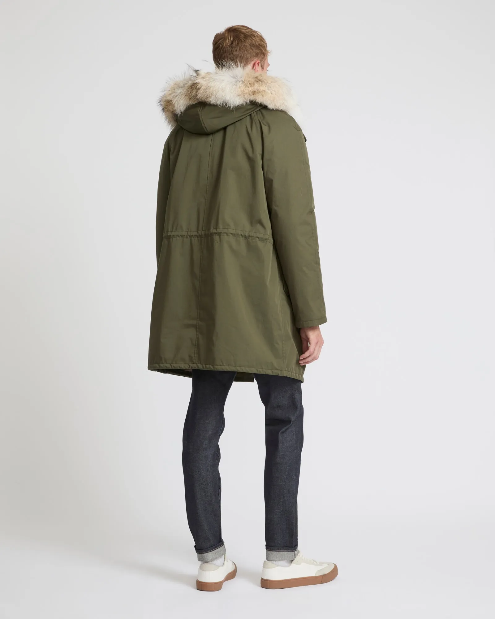Parka iconique longue en coton technique avec fourrure de coyote et lapin