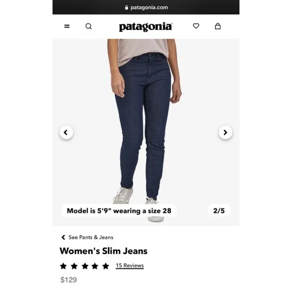 PATAGONIA Women's Organic Cotton Denim Slim Jeans Straight Leg 29 x 29 sz. 8