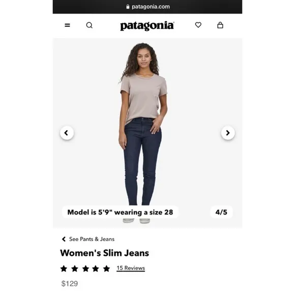 PATAGONIA Women's Organic Cotton Denim Slim Jeans Straight Leg 29 x 29 sz. 8
