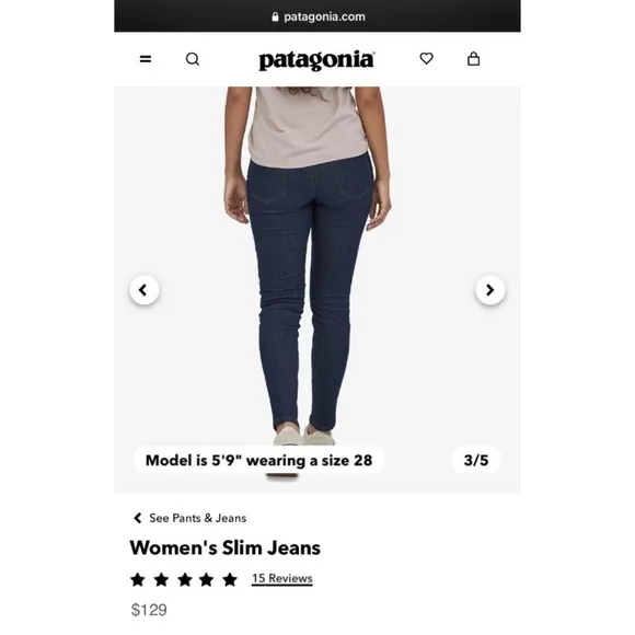PATAGONIA Women's Organic Cotton Denim Slim Jeans Straight Leg 29 x 29 sz. 8