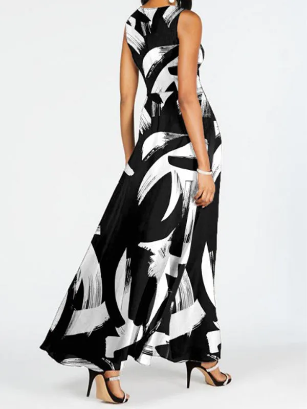 Patchwork Crew Neck Sleeveless Jumpsuit