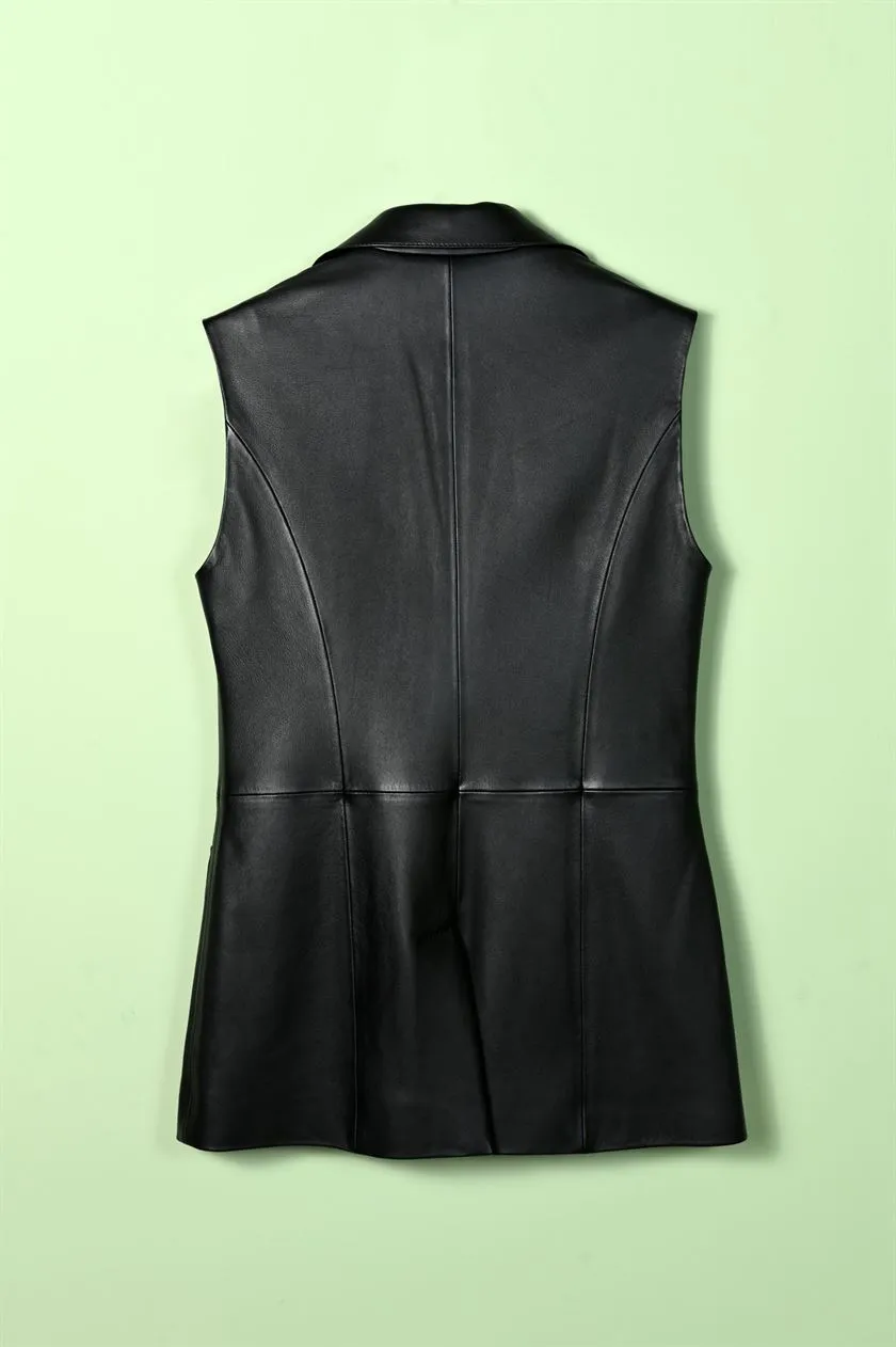 Perona   I   Womens-outerwear leather Vest-Abeba-Pwa-Fv21-10567-Black   AS7478