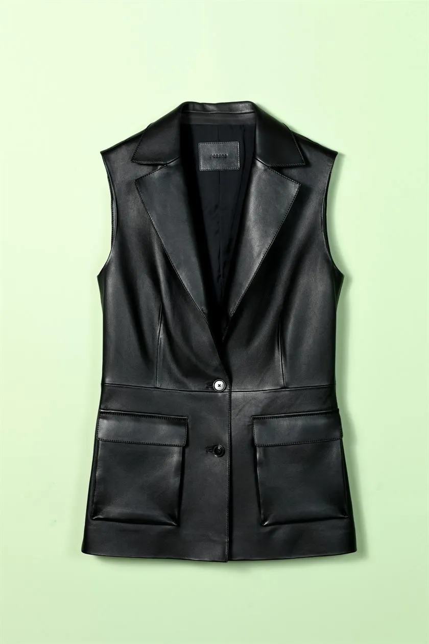 Perona   I   Womens-outerwear leather Vest-Abeba-Pwa-Fv21-10567-Black   AS7478