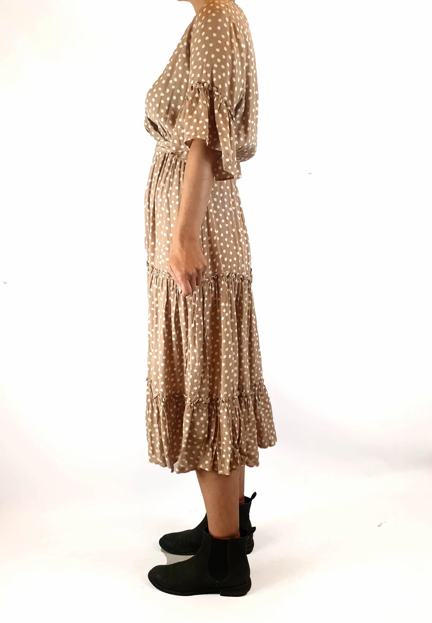Petal   Pup beige and white print maxi dress size 6, best fits 6-8