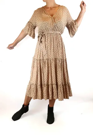 Petal   Pup beige and white print maxi dress size 6, best fits 6-8