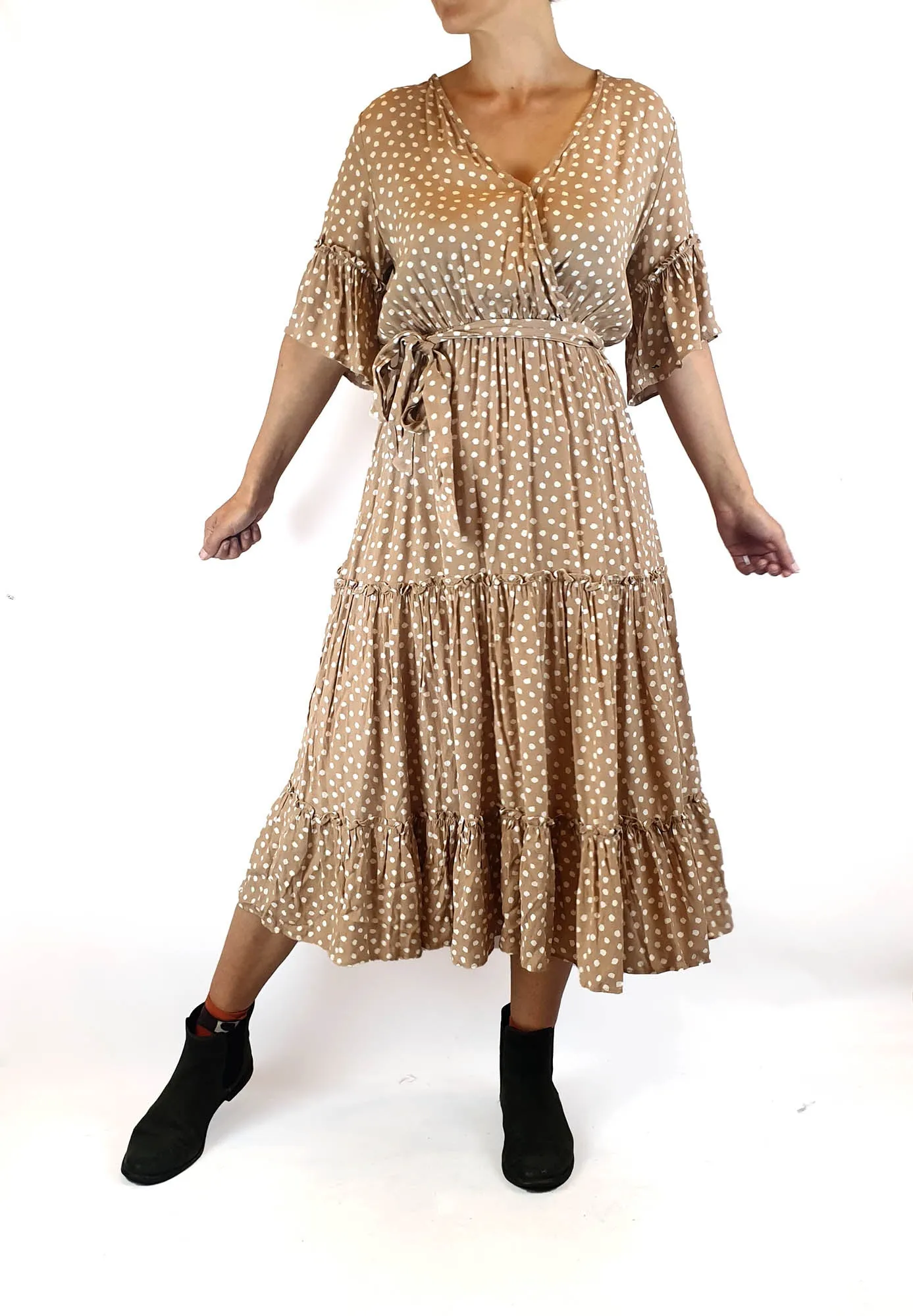 Petal   Pup beige and white print maxi dress size 6, best fits 6-8