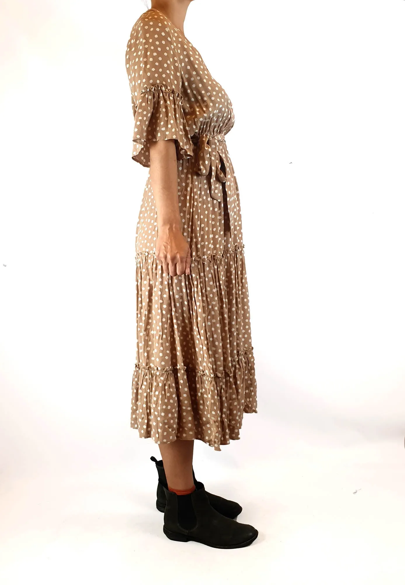 Petal   Pup beige and white print maxi dress size 6, best fits 6-8
