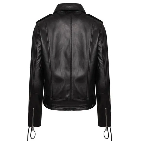 Pilot Bomber Black Motorcycle Biker Moto Belt Laced Sleeve Edgy Jacket Punk