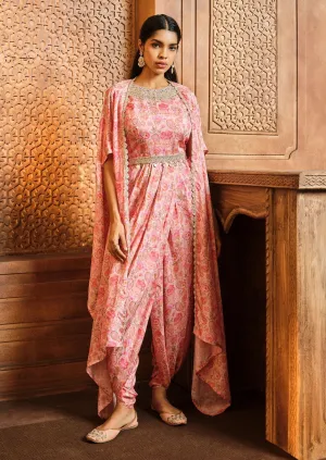 Pink paisley cowl jumpsuit and jacket