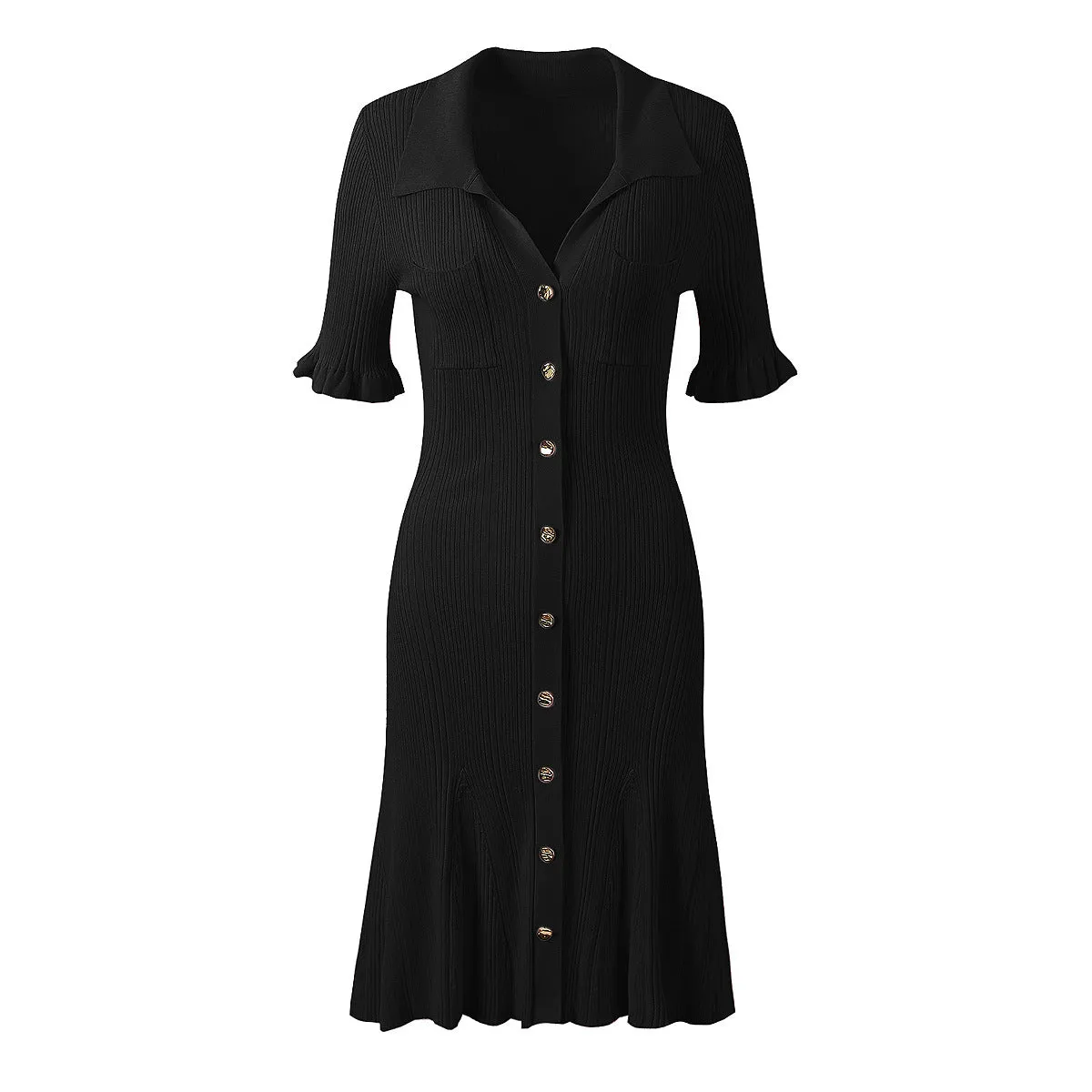 Pleated Collared Short Sleeve Mini Dress