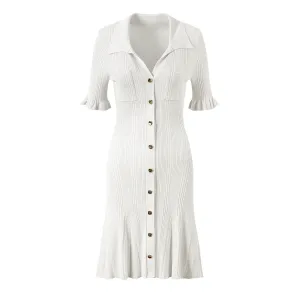 Pleated Collared Short Sleeve Mini Dress