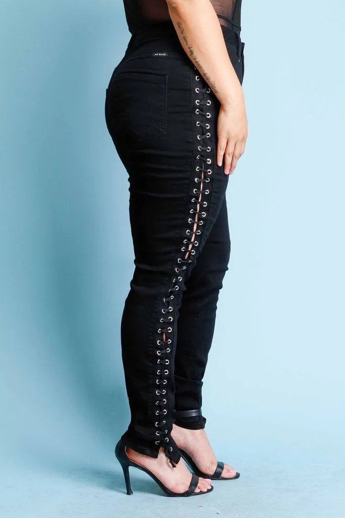 Plus Size Lace Up Skinny Jeans
