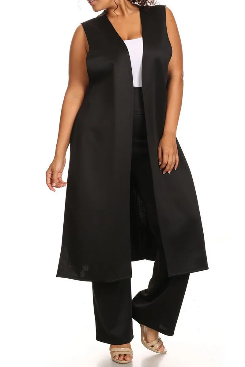 Plus Size Side Slits Long Open Front 2-Piece Set