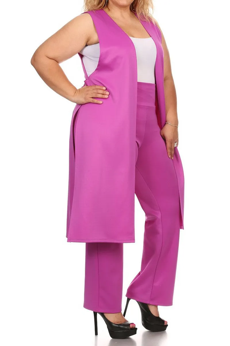 Plus Size Side Slits Long Open Front 2-Piece Set