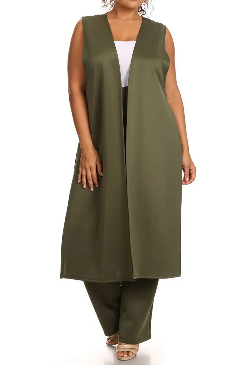Plus Size Side Slits Long Open Front 2-Piece Set