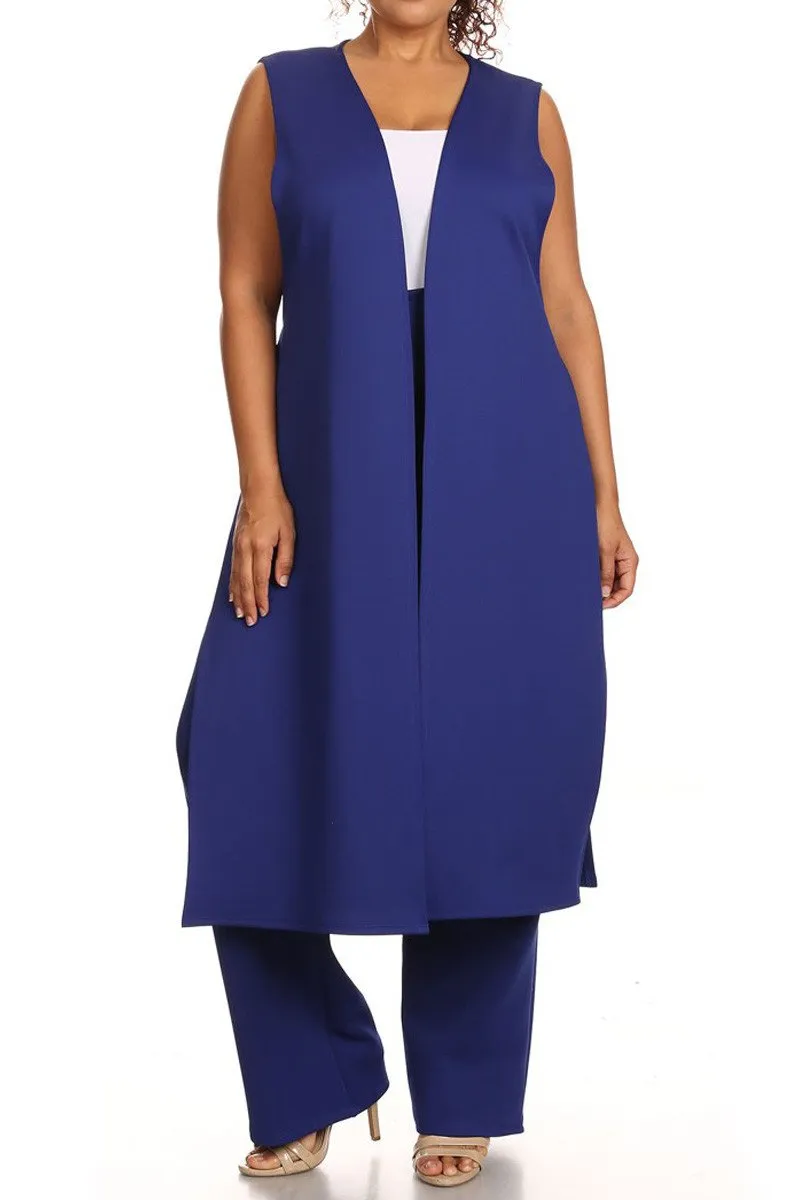 Plus Size Side Slits Long Open Front 2-Piece Set