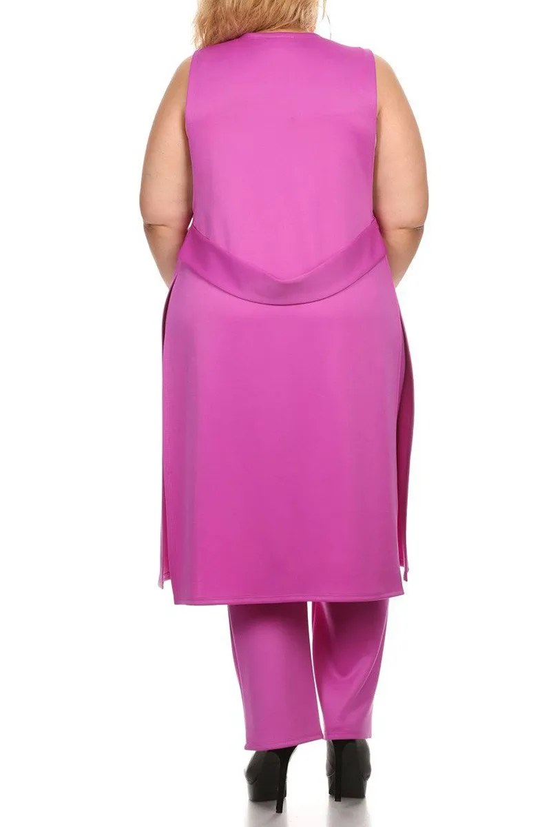 Plus Size Side Slits Long Open Front 2-Piece Set