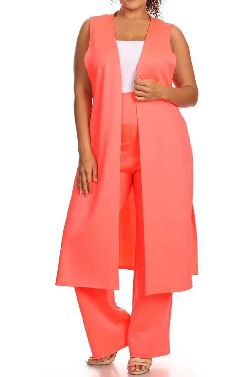 Plus Size Side Slits Long Open Front 2-Piece Set