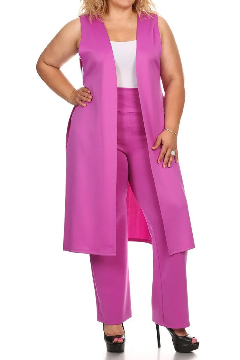 Plus Size Side Slits Long Open Front 2-Piece Set