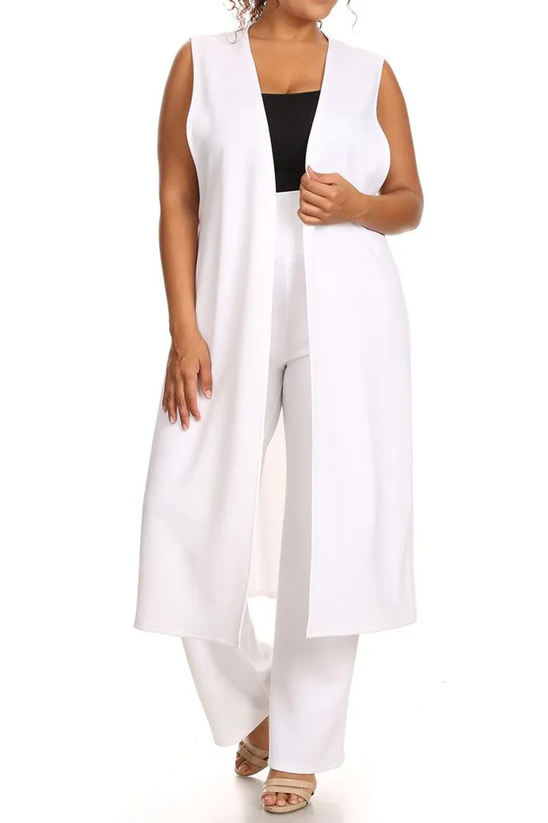 Plus Size Side Slits Long Open Front 2-Piece Set