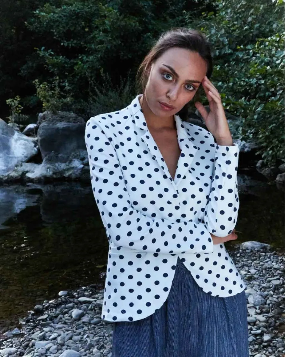 Polka Dot Single-Button Blazer