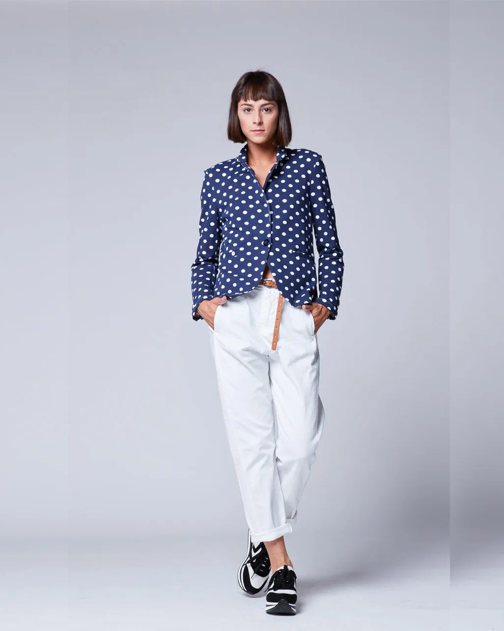 Polka Dot Single-Button Blazer