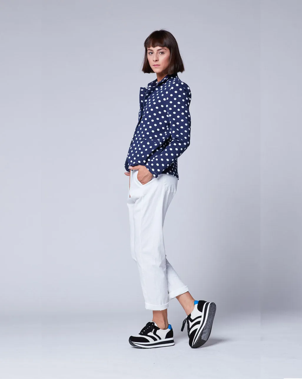 Polka Dot Single-Button Blazer