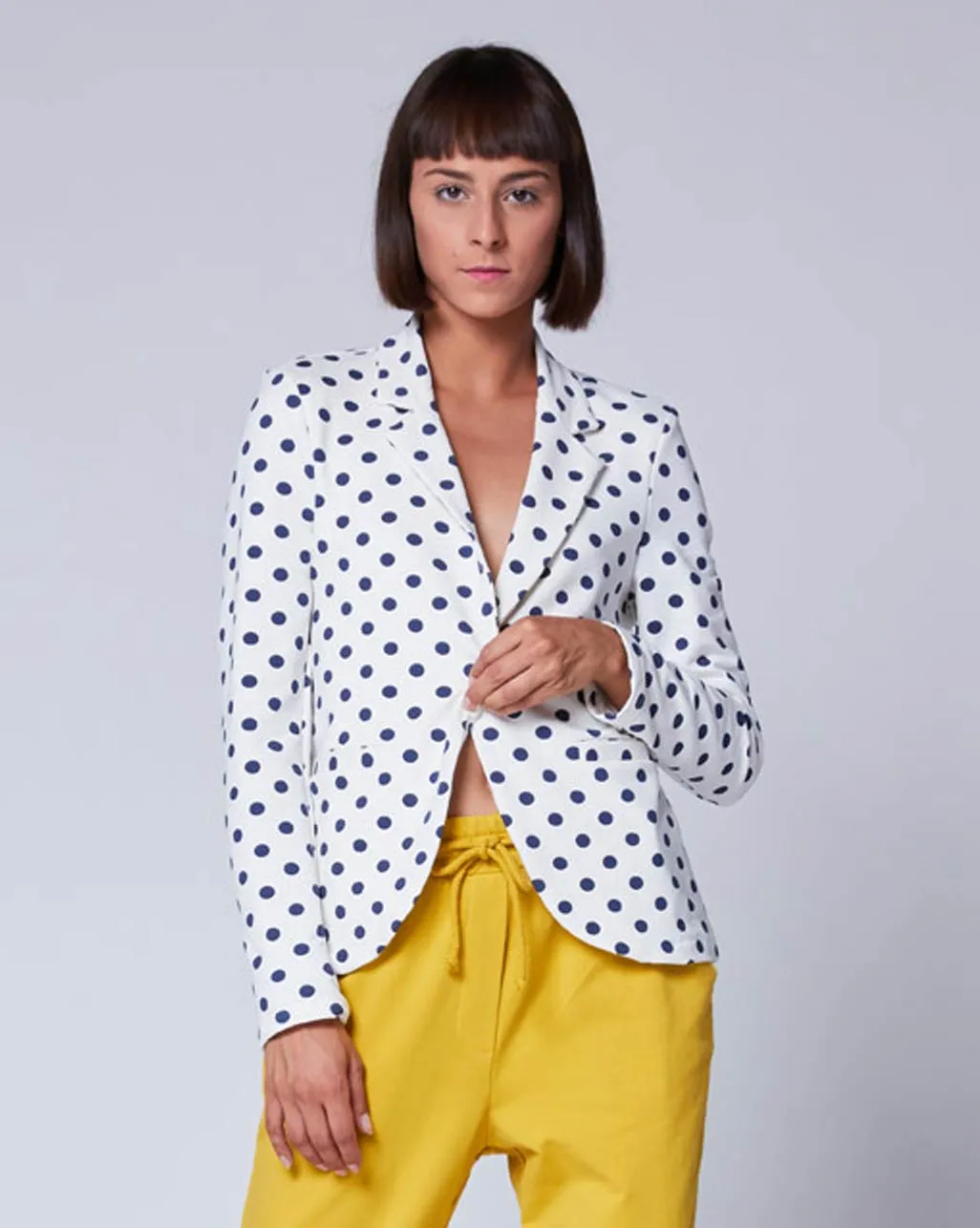 Polka Dot Single-Button Blazer