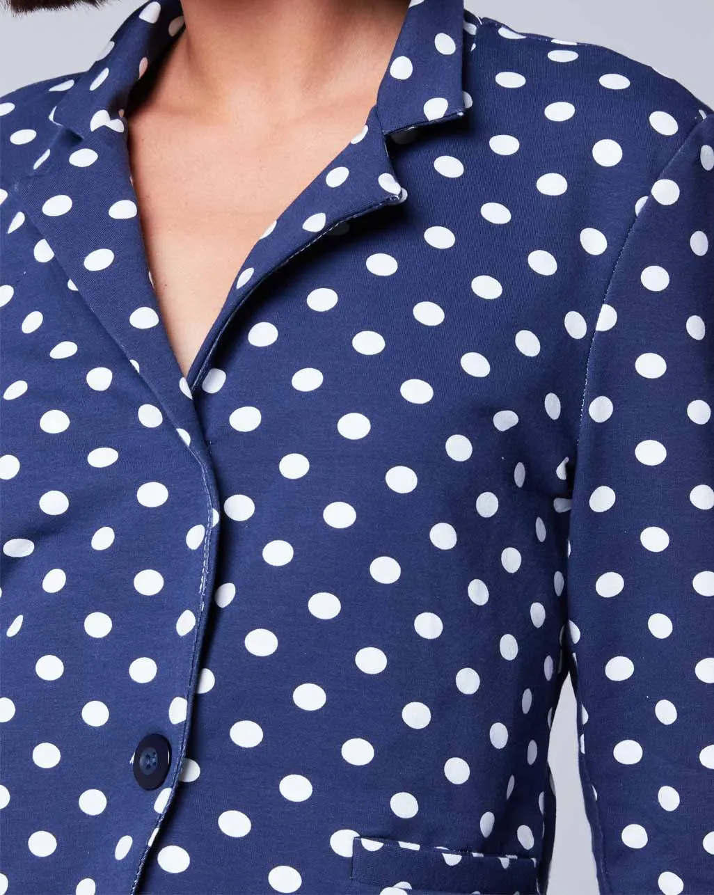 Polka Dot Single-Button Blazer