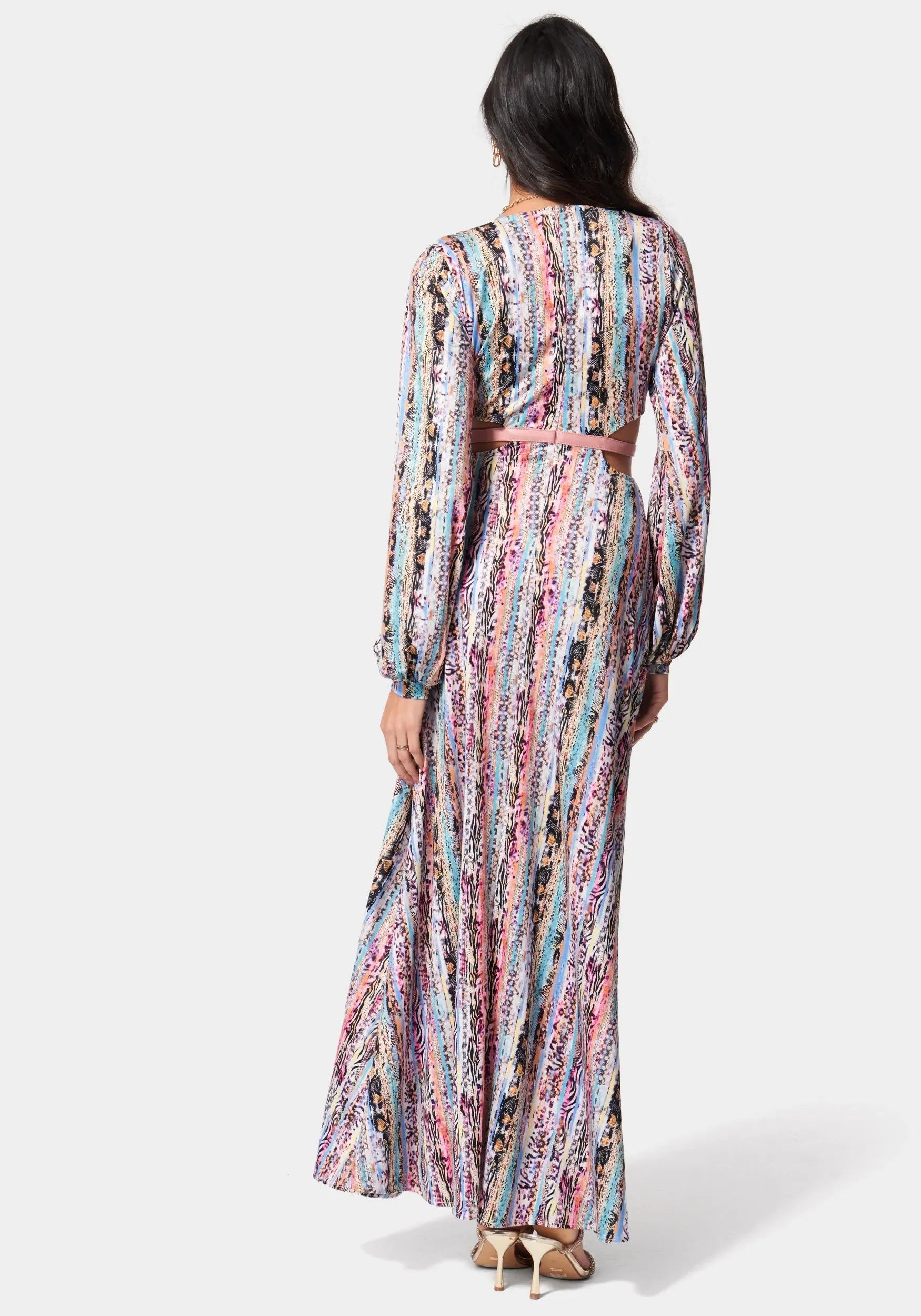 Printed Knit Deep V Maxi