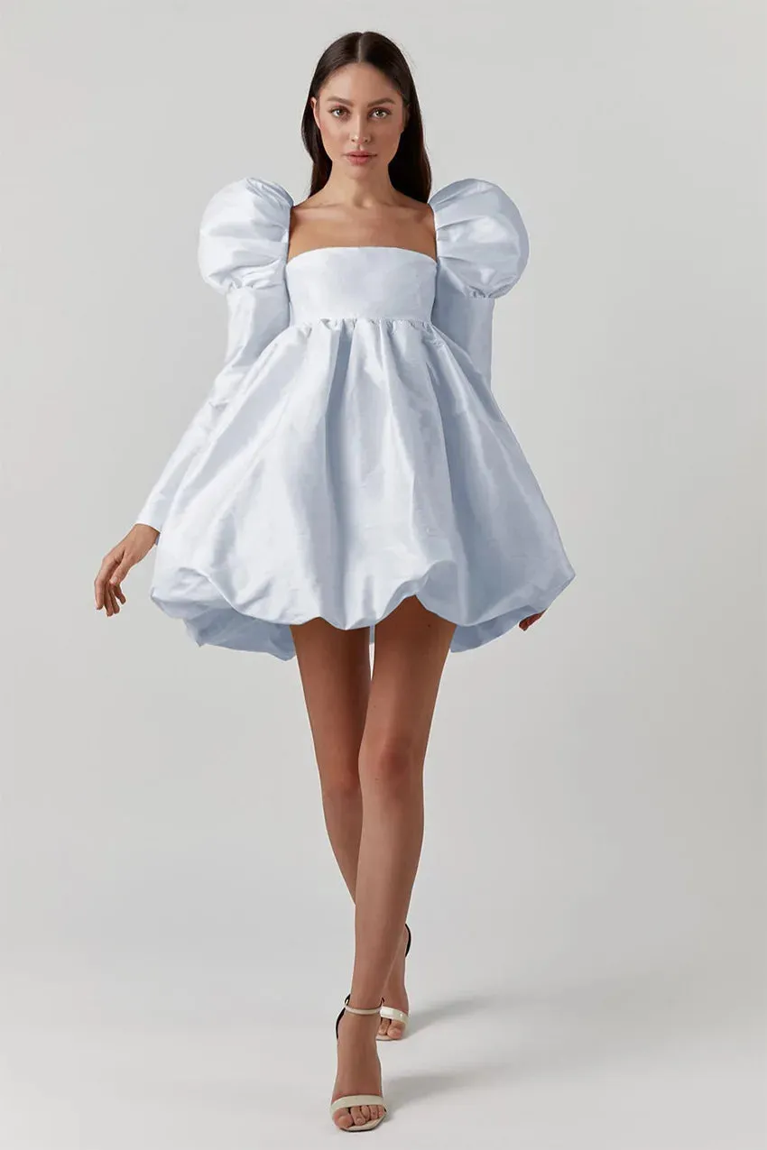Puff Sleeve Satin Lace Up Mini Dress