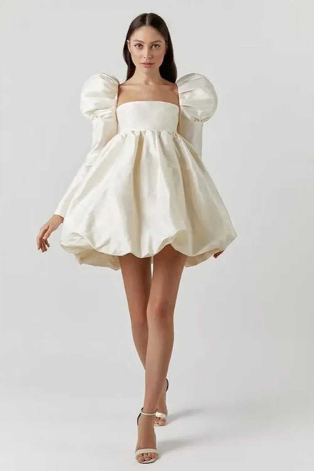 Puff Sleeve Satin Lace Up Mini Dress